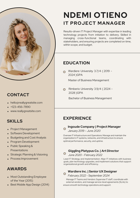 Beige Minimalist CV Template