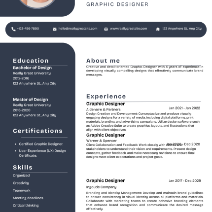 Dark Blue and White CV Template
