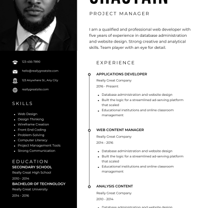 White Black Elegant CV Template