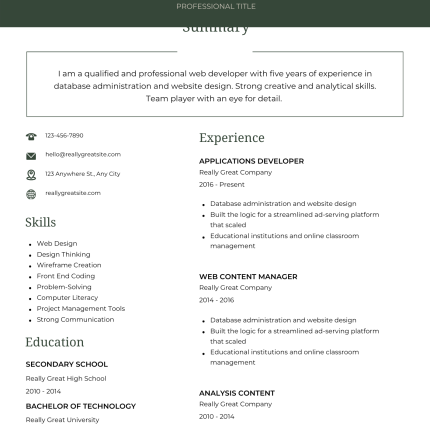 White Green Professional CV Template
