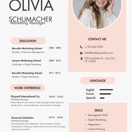 Pink and Grey CV Template