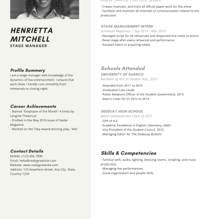 Beige Modern Theatre CV Template