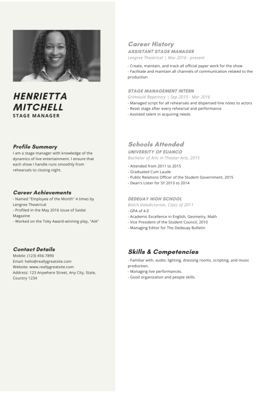 Beige Modern Theatre CV Template